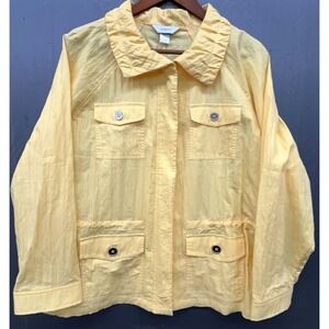 CJ Banks Jacket 1X Canary Yellow Cotton‎ Nylon Lightweight Pockets Preppy NEW